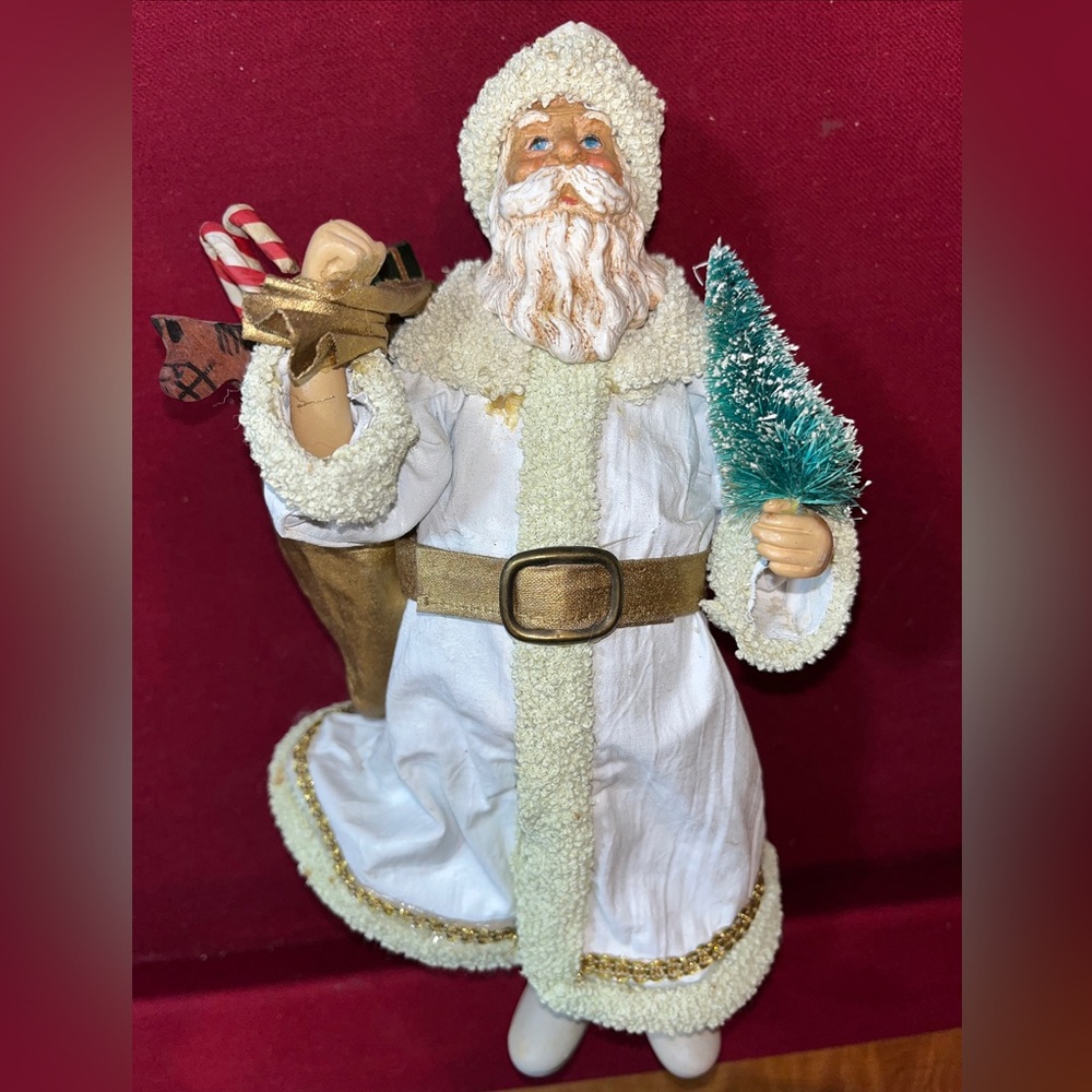 Possible Dreams SANTA 1987 Clothtiques 10#Old World White Gold TOY sack  713036